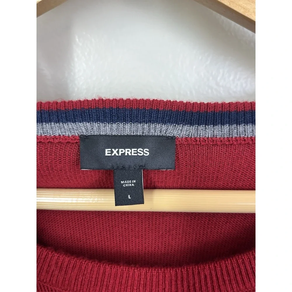 Express 100% Merino Wool Sweater Mens Lg Burgundy Crew Neck Heather Knit